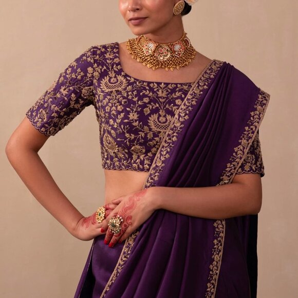 Indian Saree  Vichitra Silk Embroidery - Picture 4 of 8